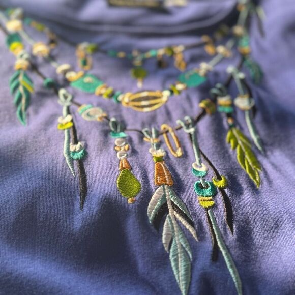 Bob Mackie Embroidered Feathers And Beads Purple Top - Picture 6 of 8